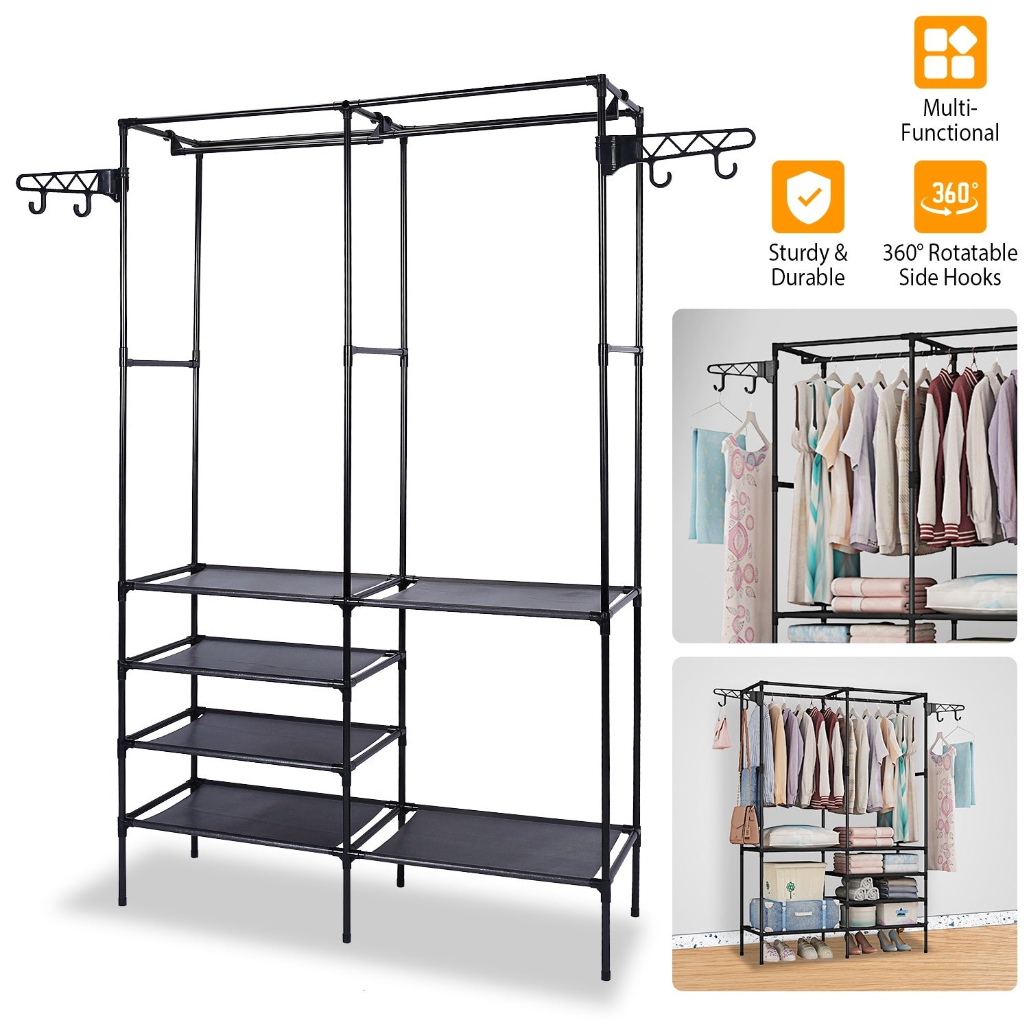 Metal Garment Rack – Freestanding Clothing & Shoe Organizer