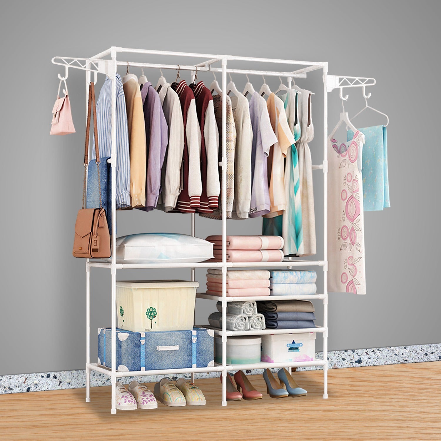 Metal Garment Rack – Freestanding Clothing & Shoe Organizer