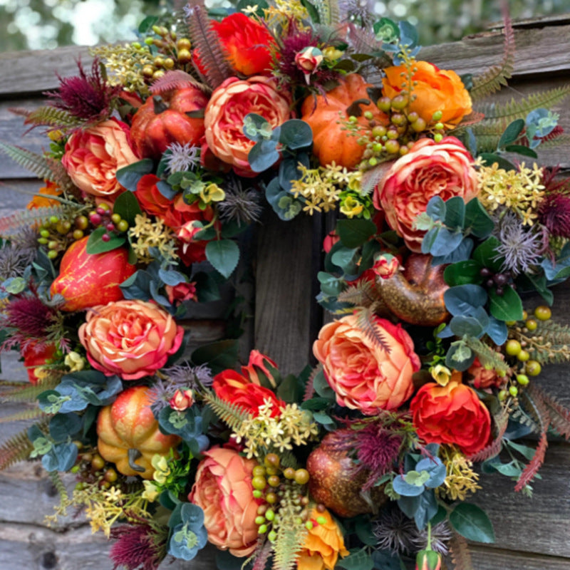 Autumn Peony & Pumpkin Wreath – Halloween Home Decor
