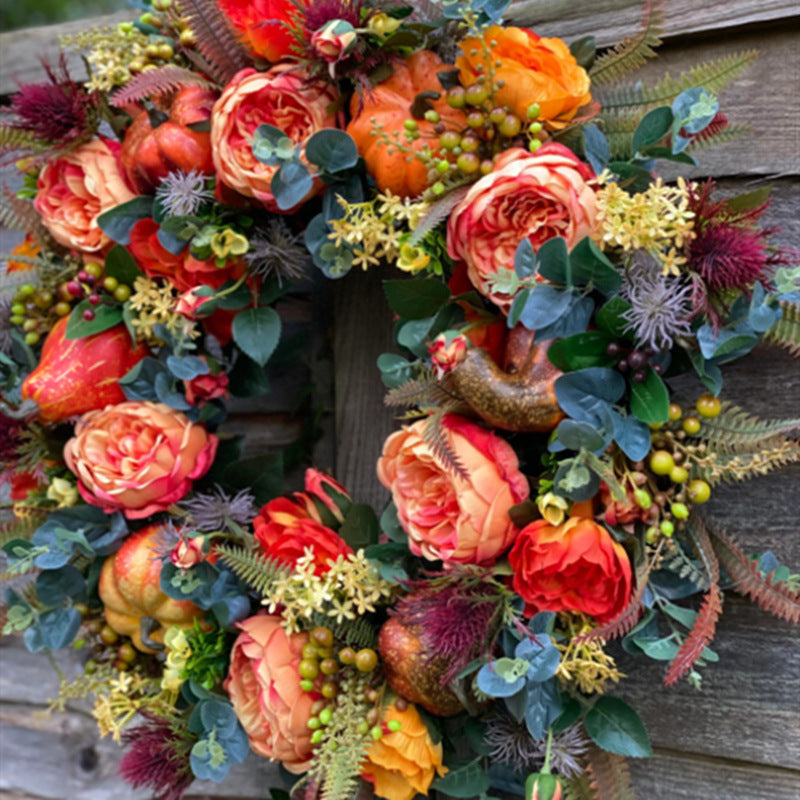 Autumn Peony & Pumpkin Wreath – Halloween Home Decor
