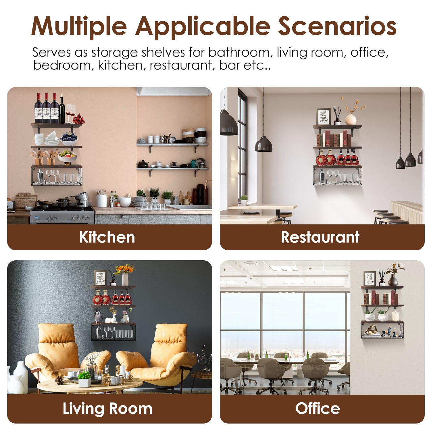 2-in-1 Floating Wall Shelves – Wooden Shelf with Storage Basket
