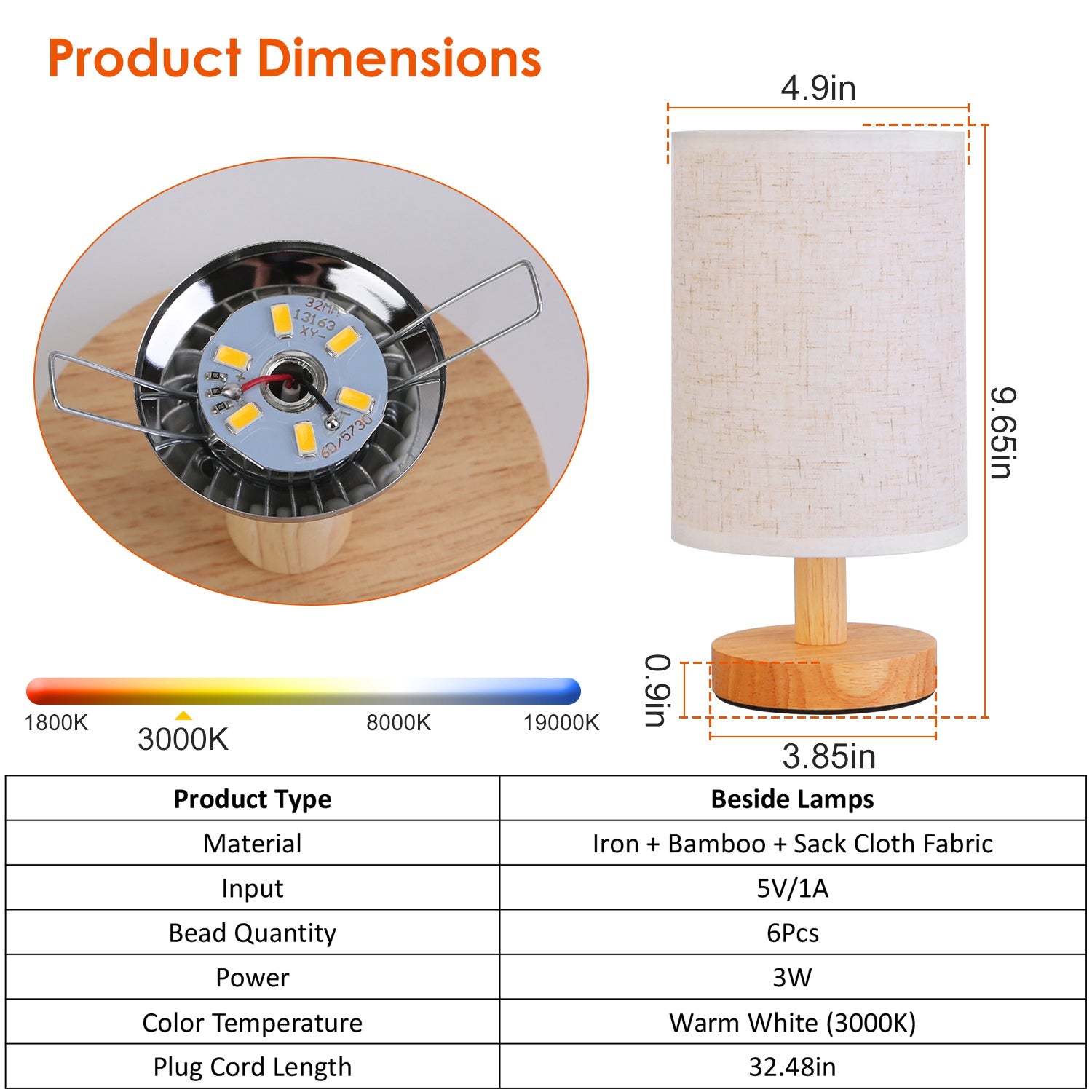 Warm White Bedside Lamp USB Plug Modern Bedroom Lamp