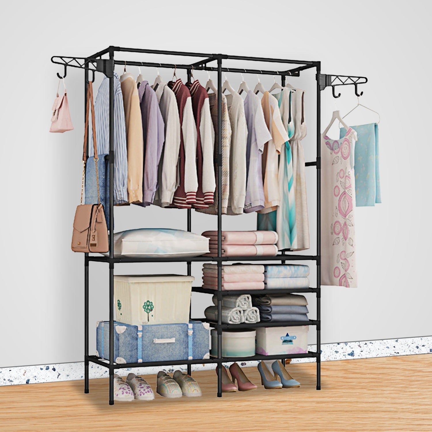 Metal Garment Rack – Freestanding Clothing & Shoe Organizer