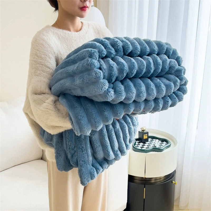 Soft Wind Bubble Velvet Blanket – Double-Sided Warm Fur Throw